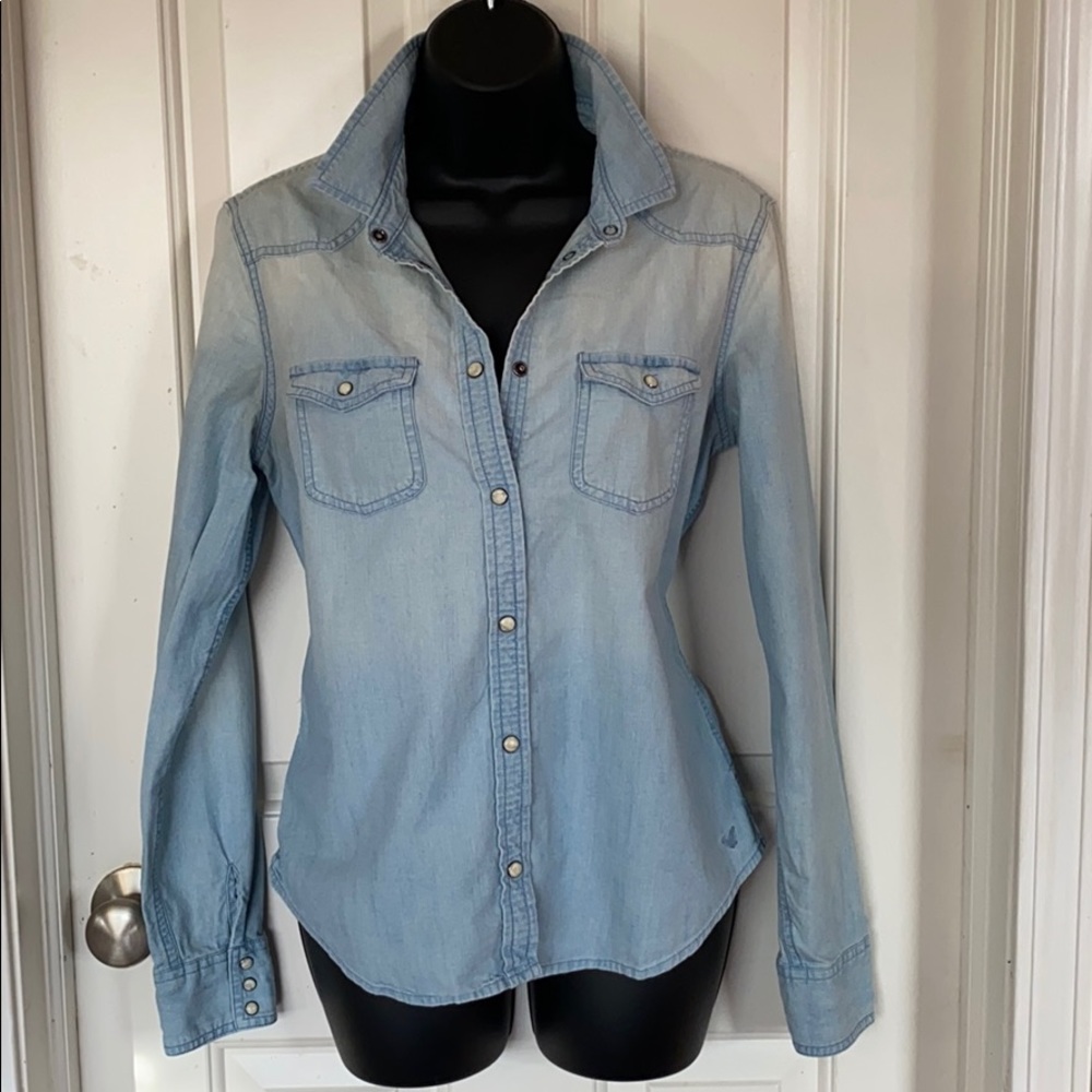 American Eagle Distressed Chambray Shirt